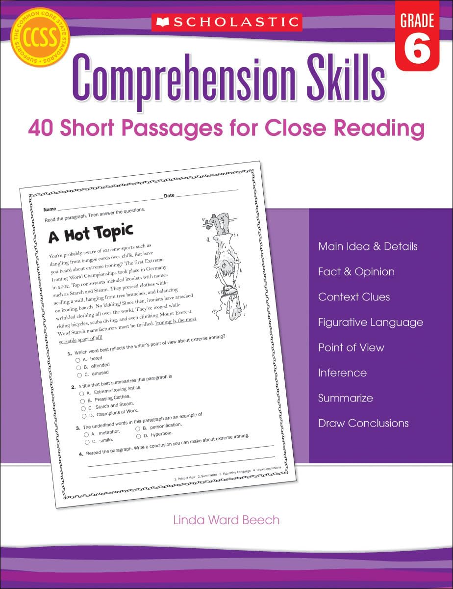 Comprehension Skills: Short Passages For Close Reading: Grade 6