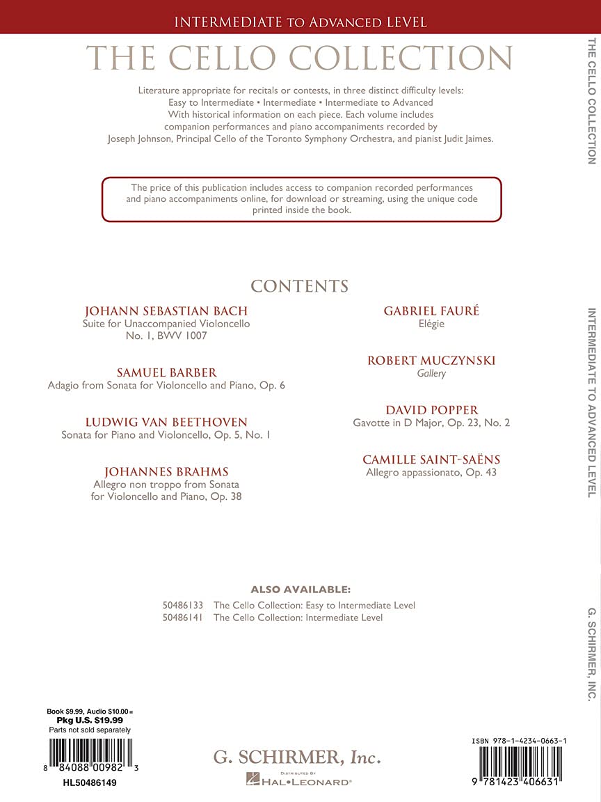 The Cello Collection  Intermediate to Advanced Level: G. Schirmer Instrumental Library,Used