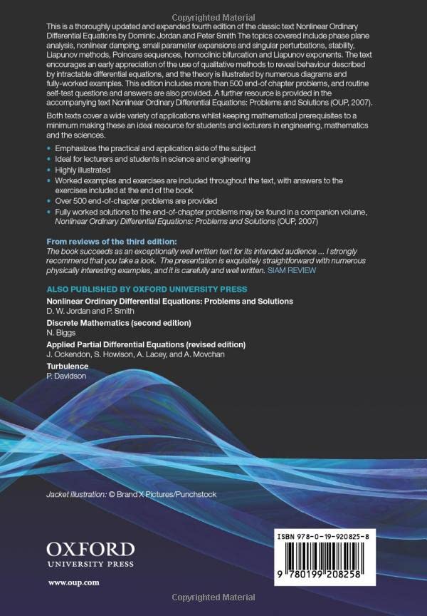 Nonlinear Ordinary Differential Equations: An Introduction for Scientists and Engineers (Oxford Texts in Applied and Engineering,Used