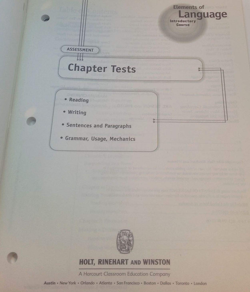 Chapter Tests: Elements of Language Introductory Course,Used