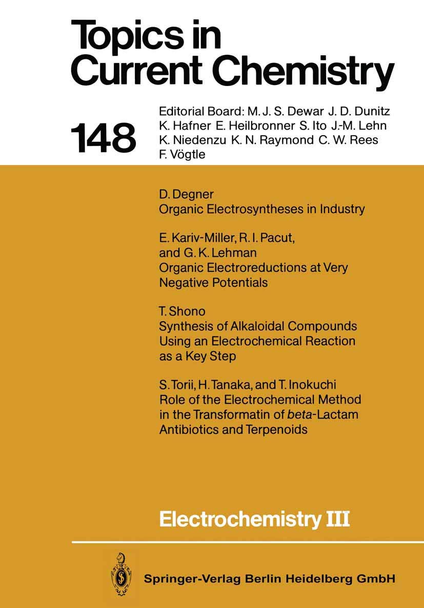 Electrochemistry III (Topics in Current Chemistry, 148),Used