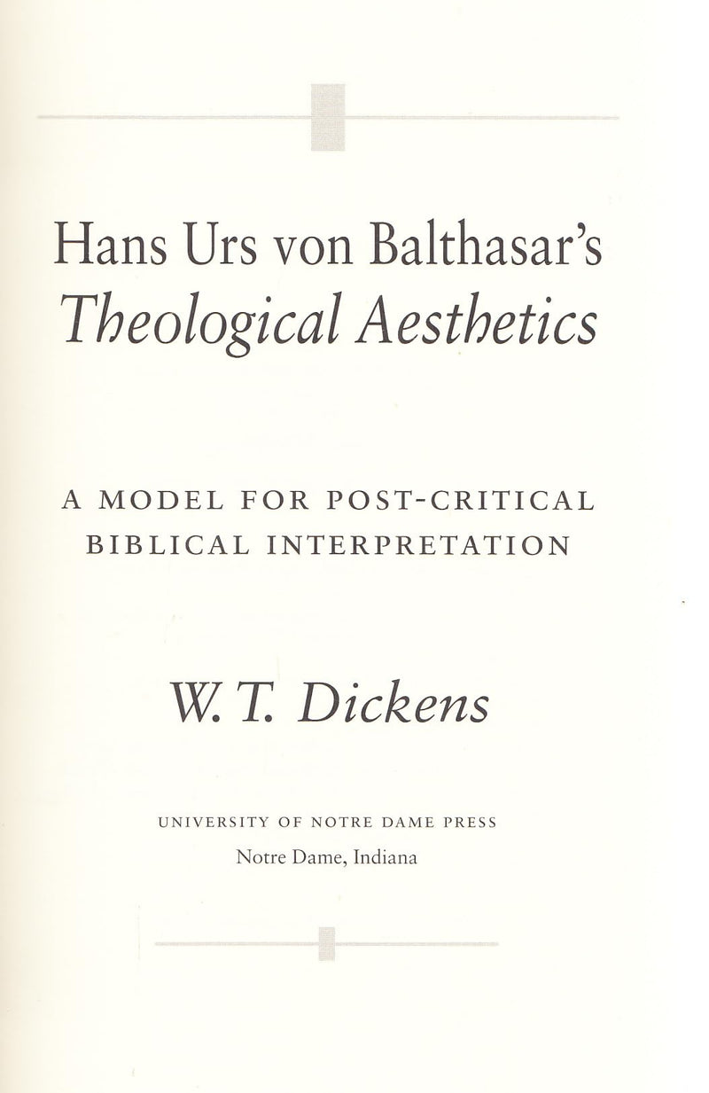 Hans Urs Von Balthasars Theological Aest,Used