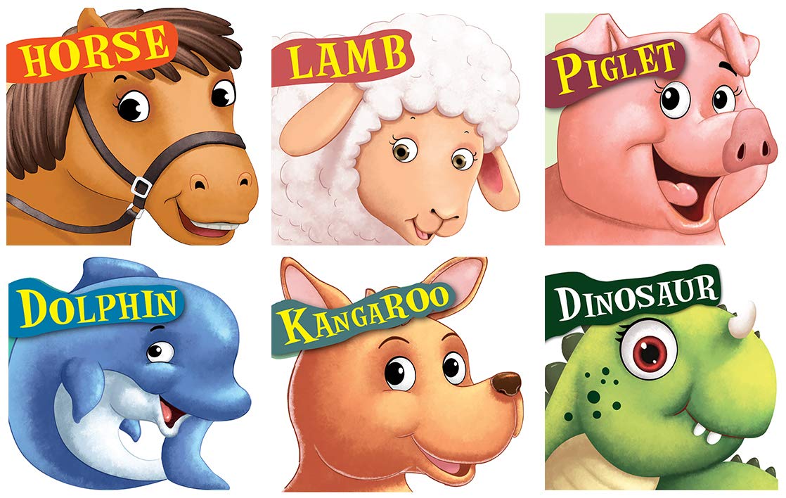 Board Books : Animals Pack 1 (Set Of 6 Books) (Horse, Lamb, Piglet, Dolphin, Kangaroo, Dinosaur) (Cutout Board Books) (Cutout Books)