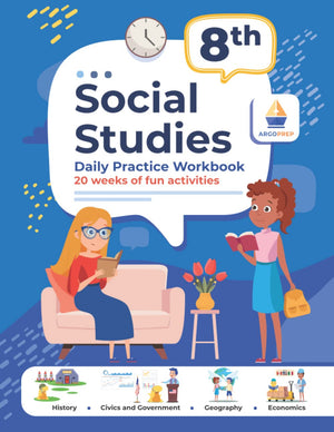 8th Grade Social Studies: Daily Practice Workbook | 20 Weeks of Fun Activities | History | Civic and Government | Geography | Ec,Used