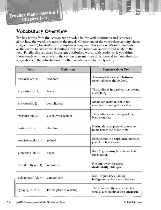 Number the Stars: An Instructional Guide for Literature  Novel Study Guide for Elementary School Literature with Close Reading ,Used