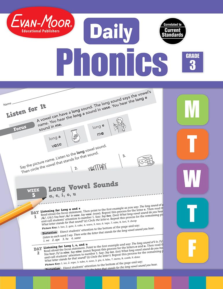 EvanMoor Daily Phonics, Grade 3, Homeschooling & Classroom Resource Workbook. Phonemic Awareness, Decoding, WordStudy, Teachin,Used