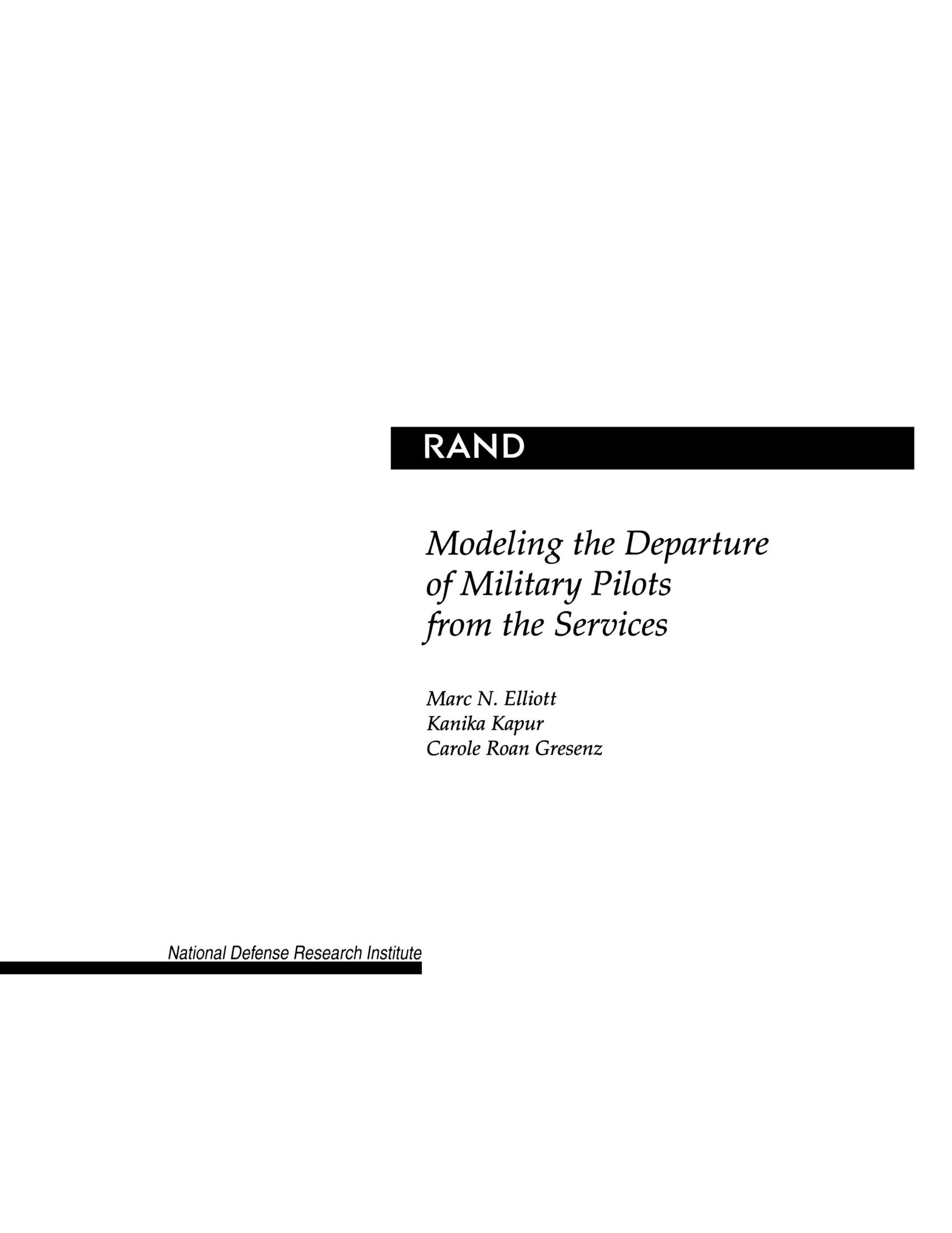 Modeling The Departure Of Military Pilots From The Services 2001,New