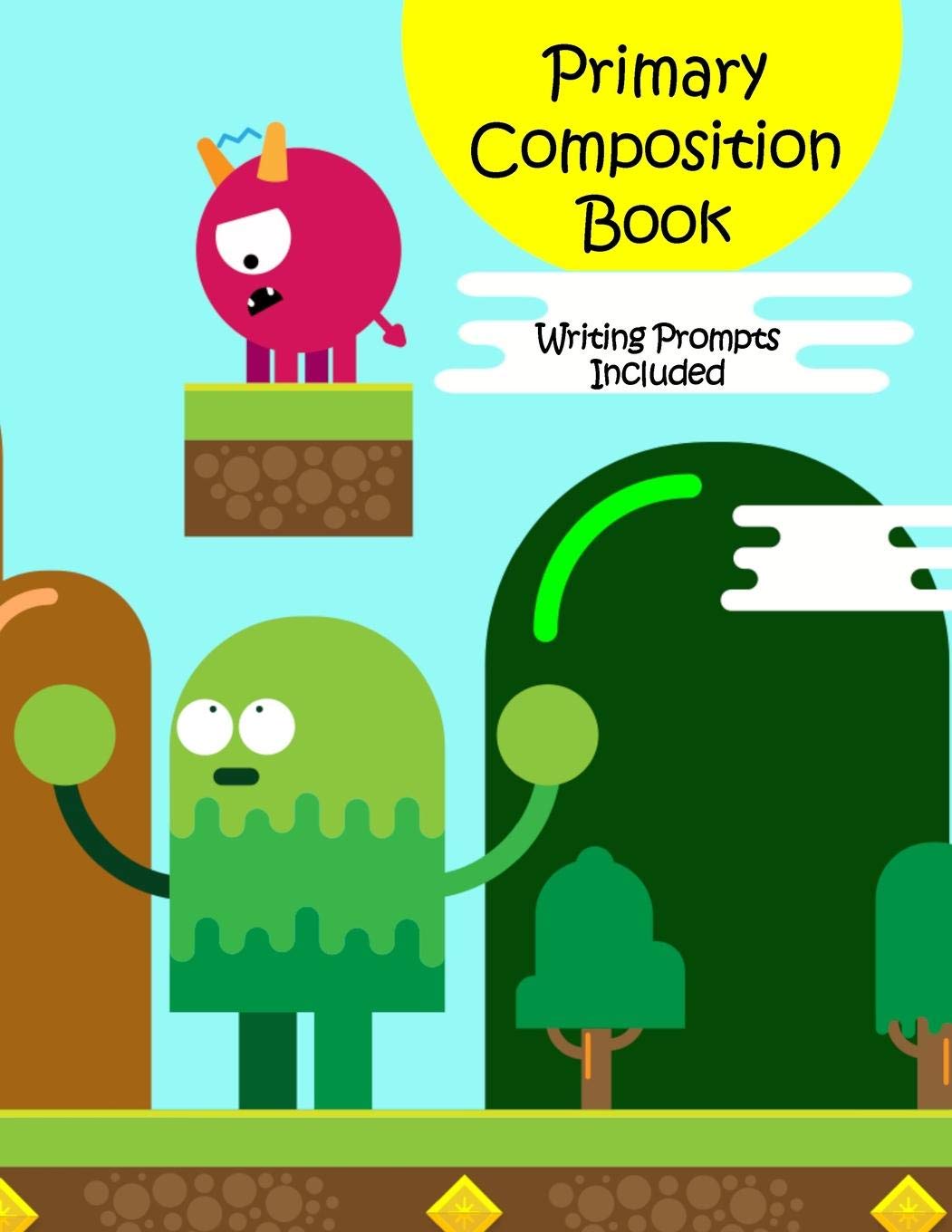 Primary Composition Book: Story Paper Notebook with Writing Prompts for K2 (Space on Top for Drawing & Dotted Midlines Below, 8,Used