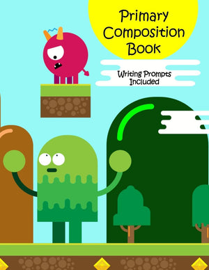 Primary Composition Book: Story Paper Notebook with Writing Prompts for K2 (Space on Top for Drawing & Dotted Midlines Below, 8,Used