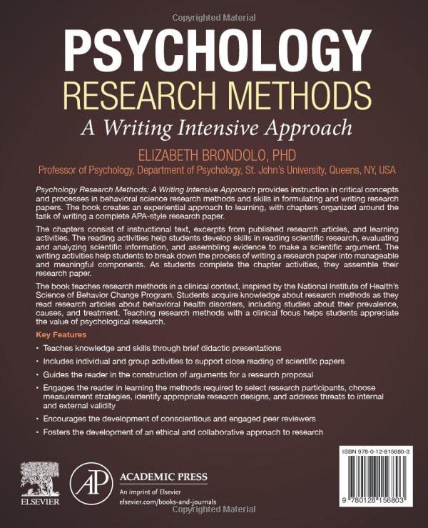 Psychology Research Methods: A Writing Intensive Approach,Used
