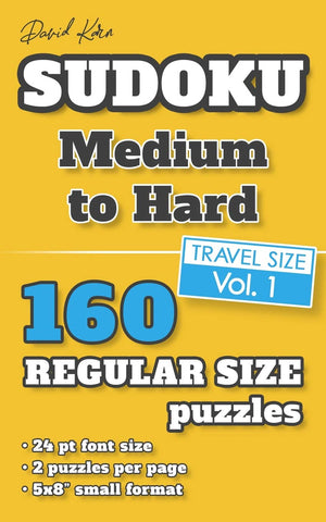 David Karn Sudoku  Medium to Hard Vol 1: 160 Puzzles, Travel Size, Regular Print, 24 pt font size, 2 puzzles per page,Used