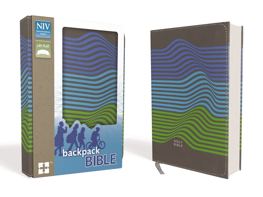 NIV, Backpack Bible, Compact, Leathersoft, Charcoal/Stripes,Used
