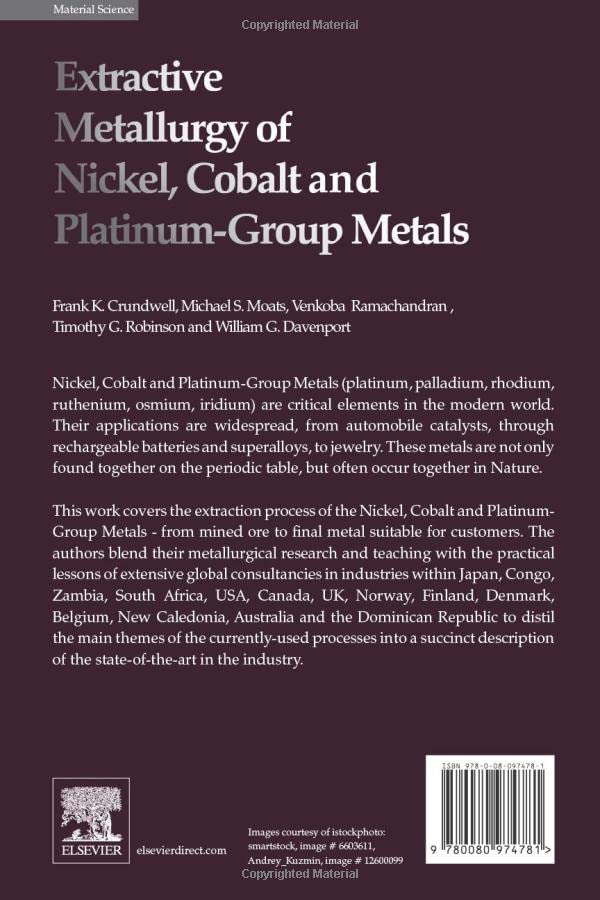 Extractive Metallurgy of Nickel, Cobalt and Platinum Group Metals,Used