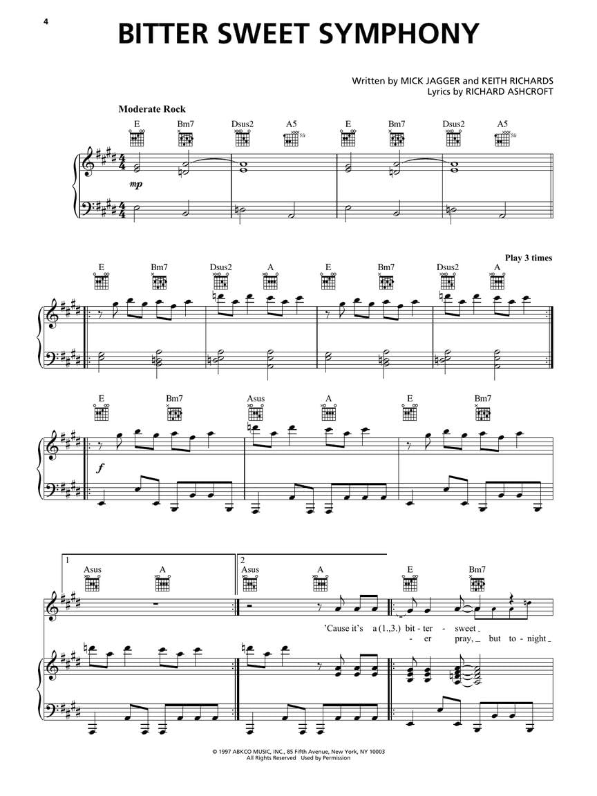 Alternative Rock Sheet Music Collection  40 Pieces Piano/Vocal/Guitar Songbook,Used