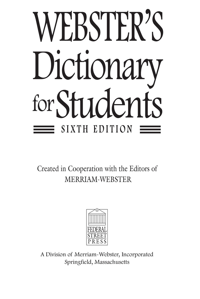 Webster's Dictionary for Students, Sixth Edition, Newest Edition,Used