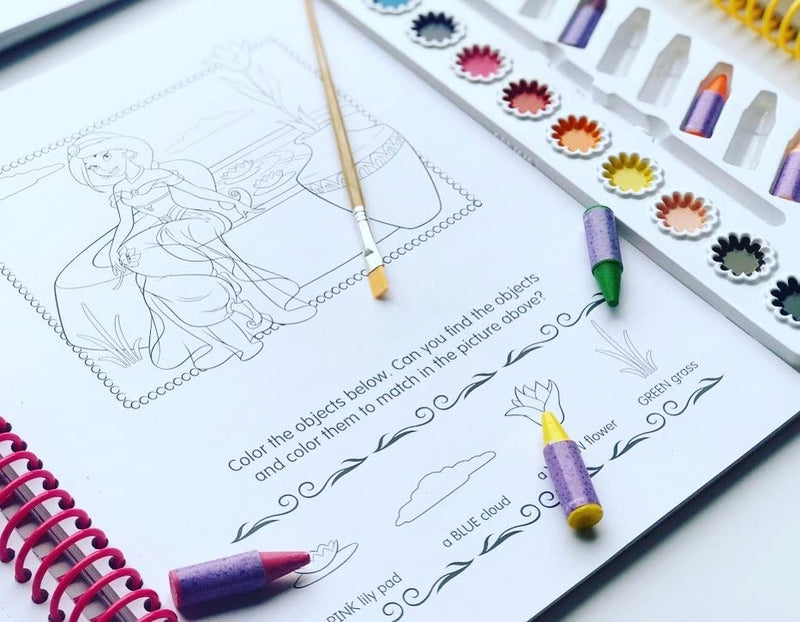 Phidal  Disney Princess Deluxe Poster Paint & Color  with 80 Coloring Pages, 10 Water Color Paints and 12 Crayons for Kids and,Used