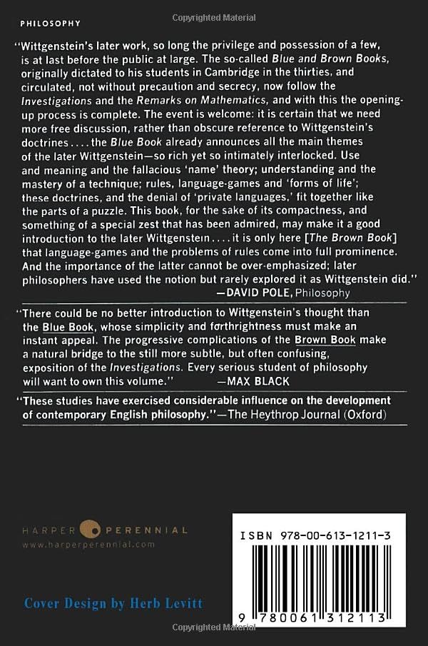 The Blue and Brown Books (Harper Perennial Modern Thought),New