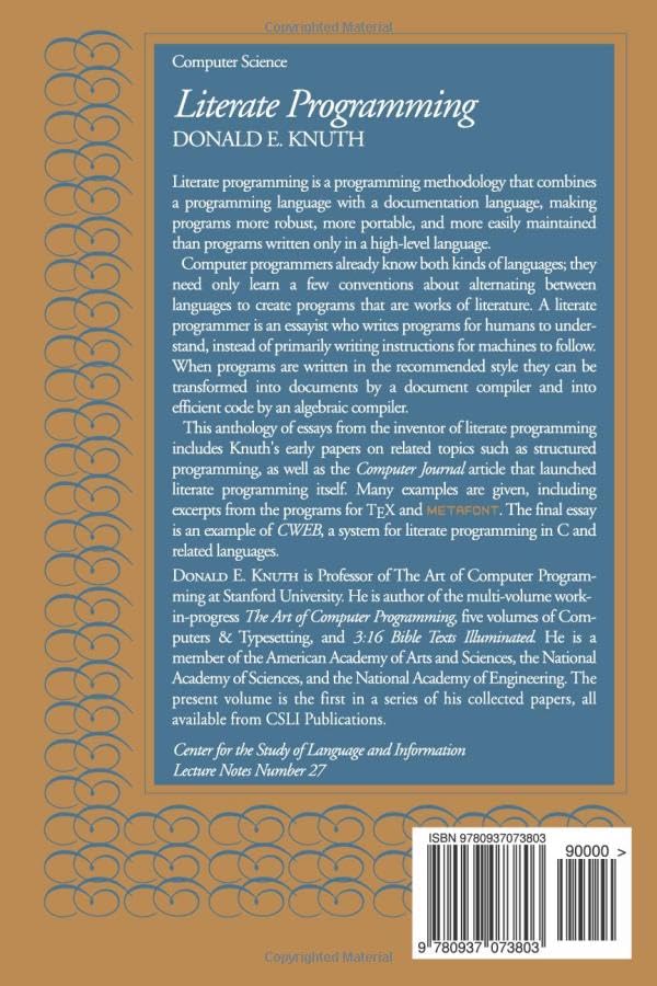 Literate Programming (Lecture Notes) (Volume 27),Used