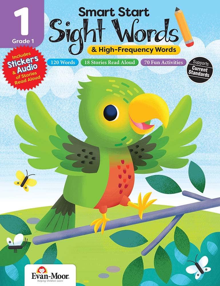 Evanmoor Smart Start Sight Words & High Frequencywords, Grade 1 Workbook, Stickers, Audio Read Aloud, Full Color Activities, R,Used