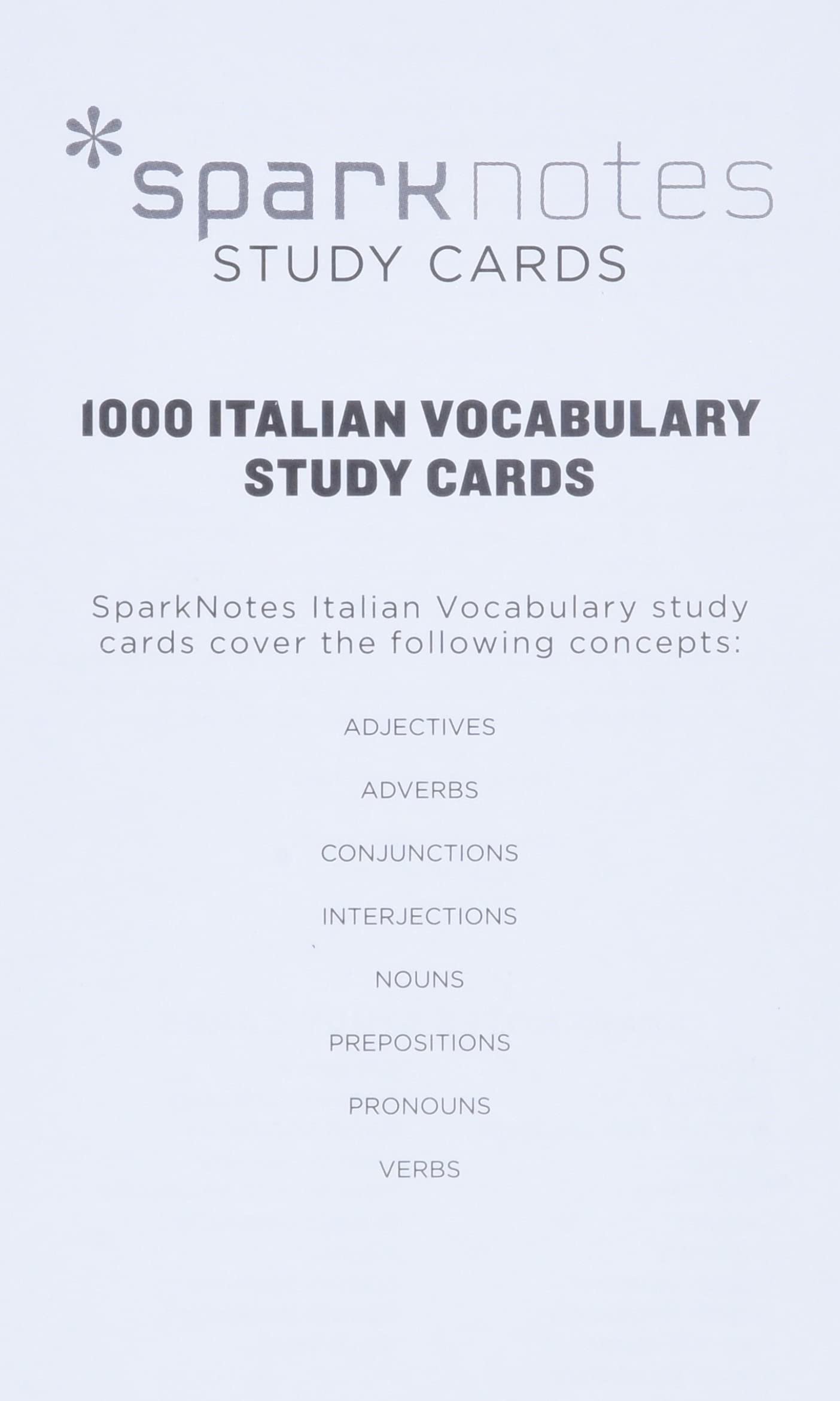 Italian Vocabulary SparkNotes Study Cards (Volume 12),New
