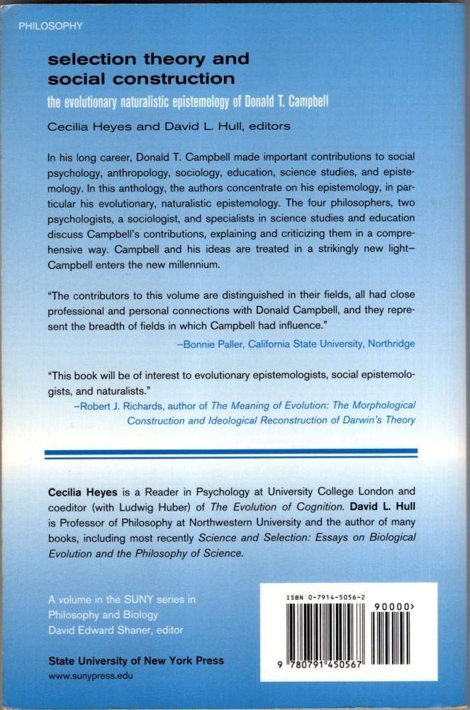 Selection Theory and Social Constr: The Evolutionary Naturalistic Epistemology of Donald T. Campbell (Suny Philosophy and Biolog,Used