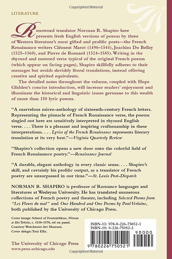 Lyrics of the French Renaissance: Marot, Du Bellay, Ronsard,Used