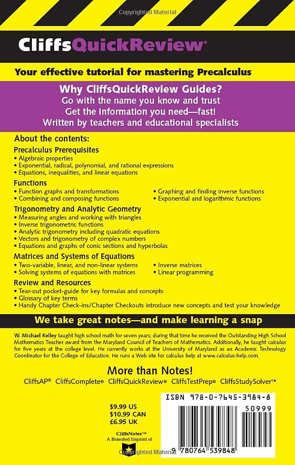 Cliffsquickreview Precalculus (Cliffs Quick Review (Paperback))