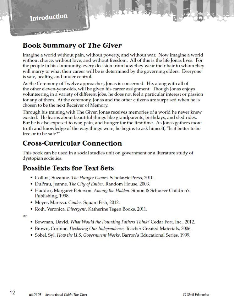 The Giver: An Instructional Guide for Literature  Novel Study Guide for 4th8th Grade Literature with Close Reading and Writing,Used