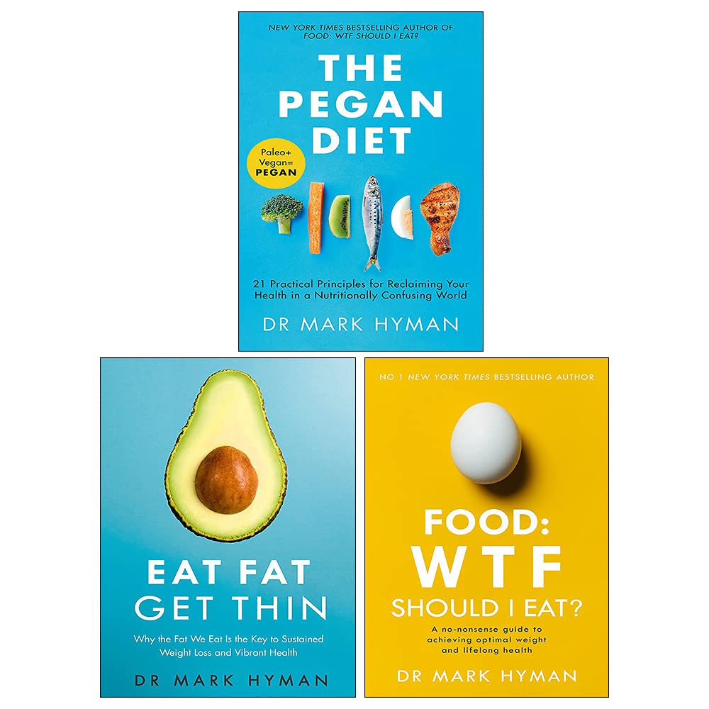 Mark Hyman 3 Books Collection Set(The Pegan Diet, Food: WTF Should I Eat?, Eat Fat Get Thin),Used