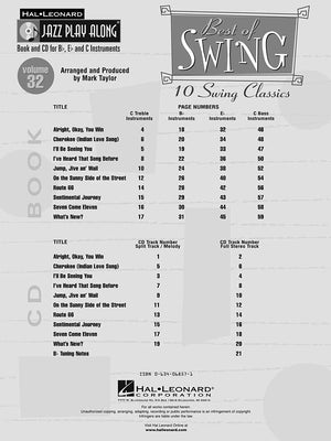 Best Of Swing: Jazz Play Along Volume 32 (Hal Leonard Jazz Playalong),Used