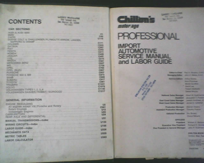 Chilton's Professional Import Automotive Service Manual and Labor Guide,Used