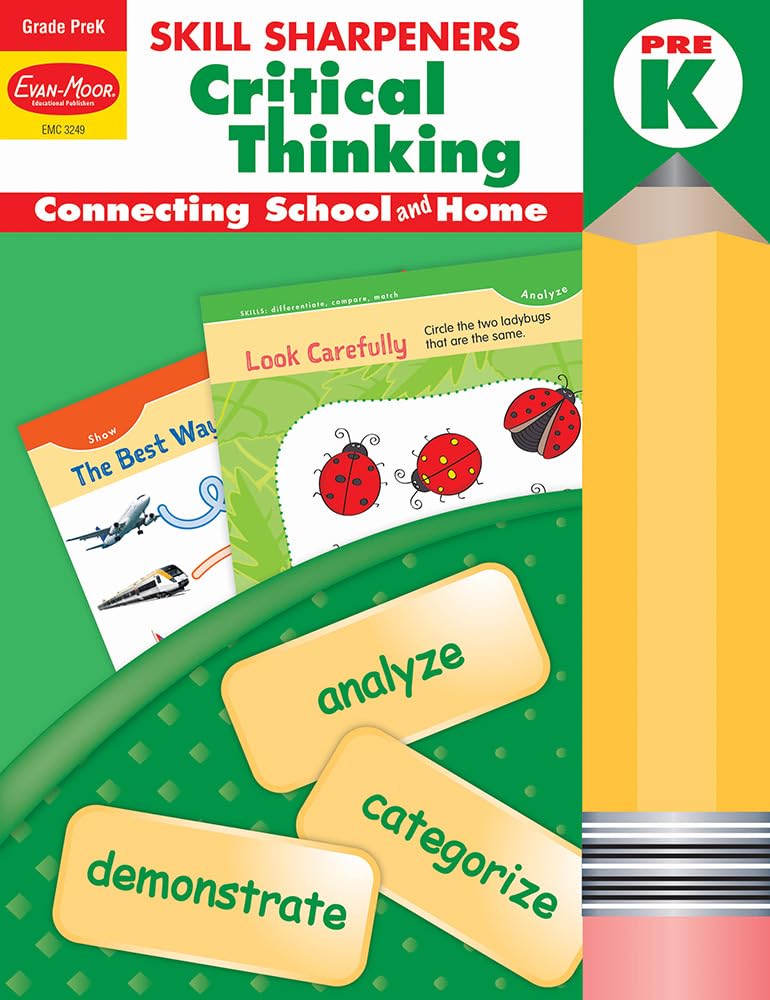 EvanMoor Skill Sharpeners Critical Thinking, PreK Workbook, Problem Solving Skills, Fun Activities, HigherOrder, OpenEnded Qu,Used