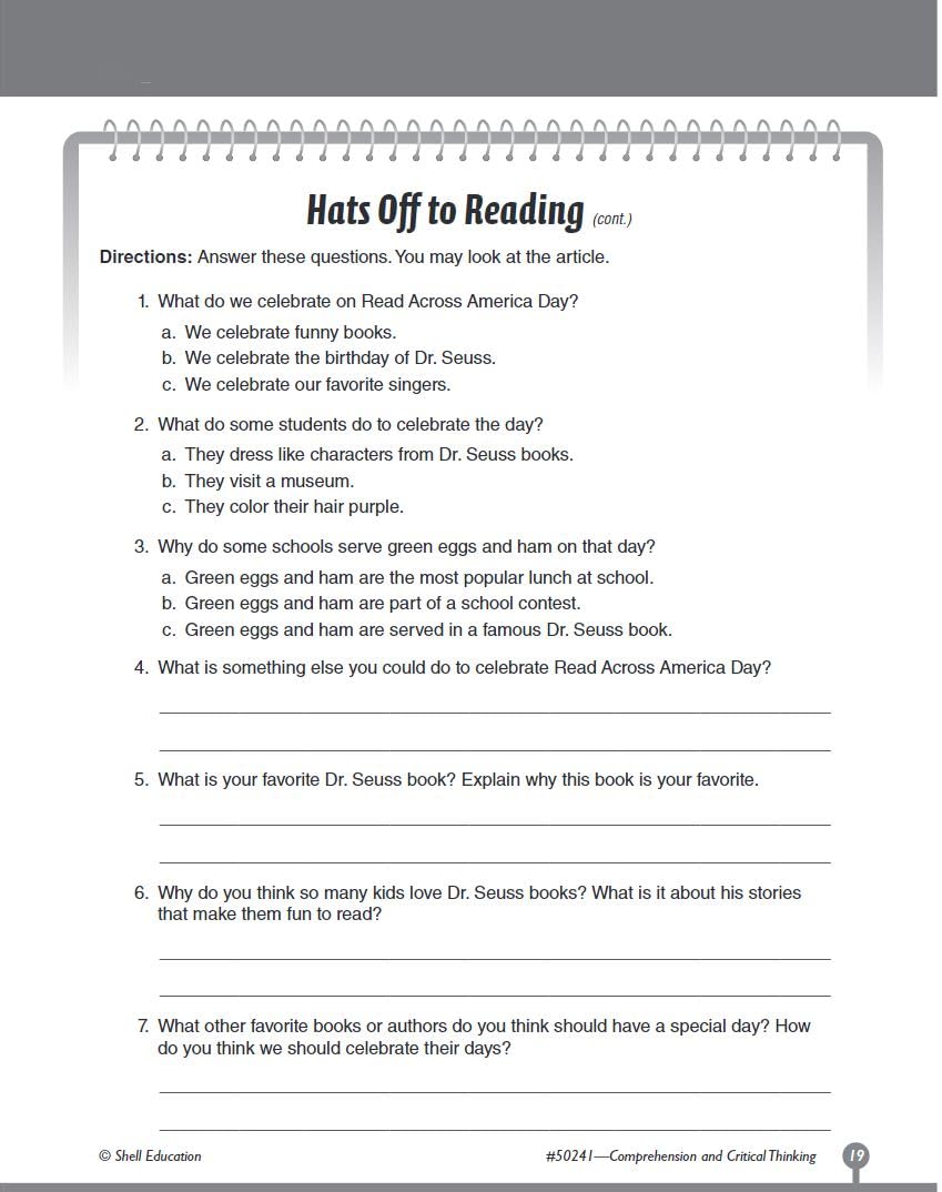 Comprehension and Critical Thinking Grade 1 (Comprehension & Critical Thinking),Used
