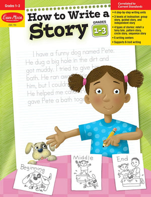 EvanMoor How to Write a Story, Grades 13 Homeschool & Classroom Workbook, Printables, Develop Confident & Competent Storywrite,Used