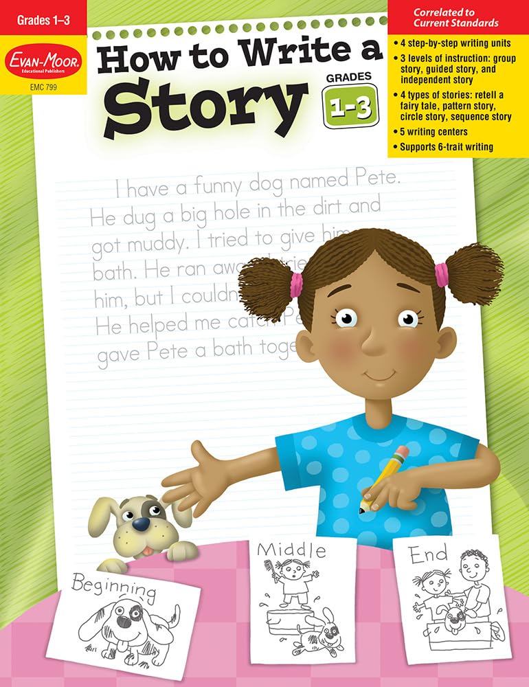 EvanMoor How to Write a Story, Grades 13 Homeschool & Classroom Workbook, Printables, Develop Confident & Competent Storywrite,Used