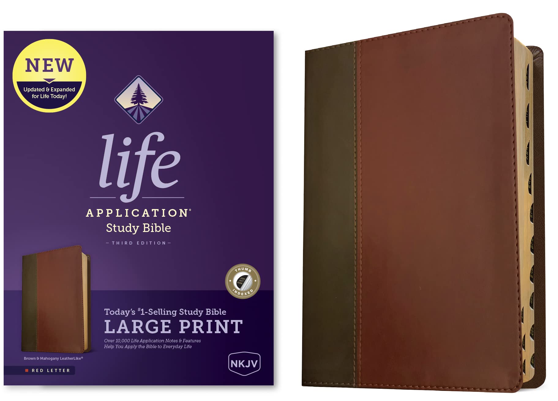 NKJV Life Application Study Bible, Third Edition, Large Print (LeatherLike, Brown/Mahogany, Indexed, Red Letter),New
