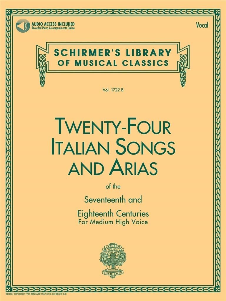 24 Italian Songs and Arias of the 17th and 18th Centuries  Vocal Collection and Piano Accompaniments Book with Online Audio  Ess,Used