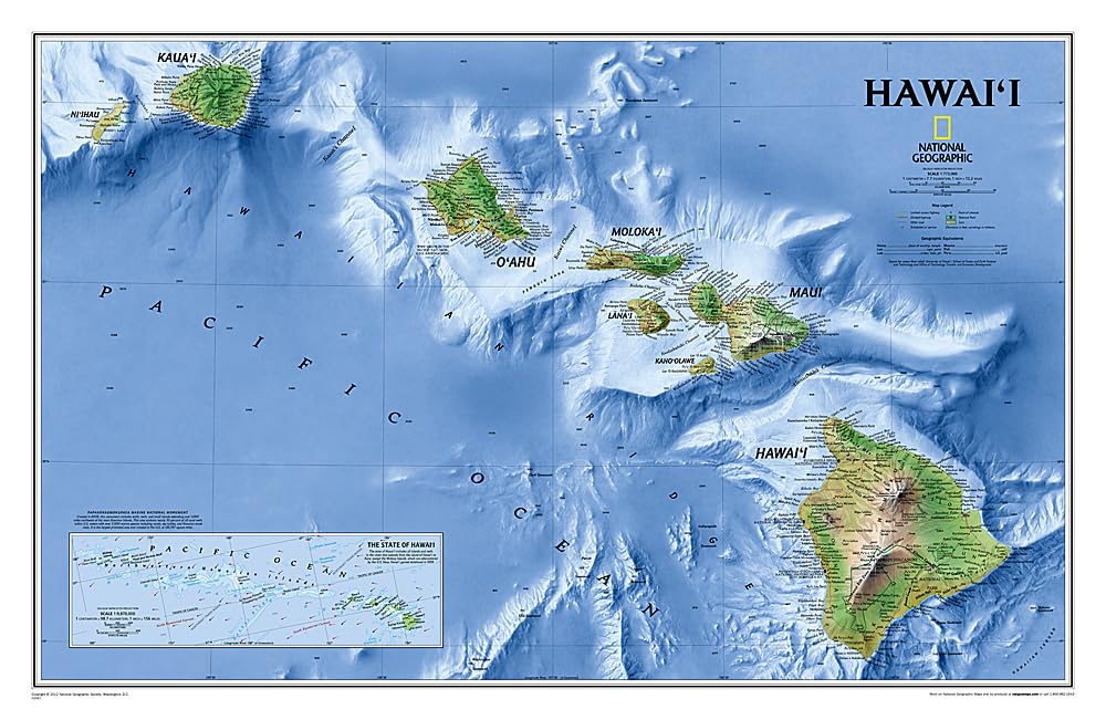 National Geographic Hawaii Wall Map  Laminated (34.75 x 22.75 in) (National Geographic Reference Map),Used