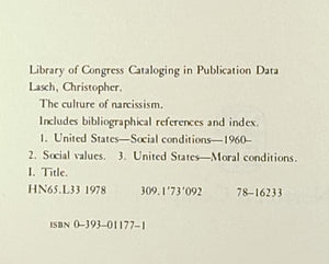 The Culture of Narcissism: American Life in an Age of Diminishing Expectations,New