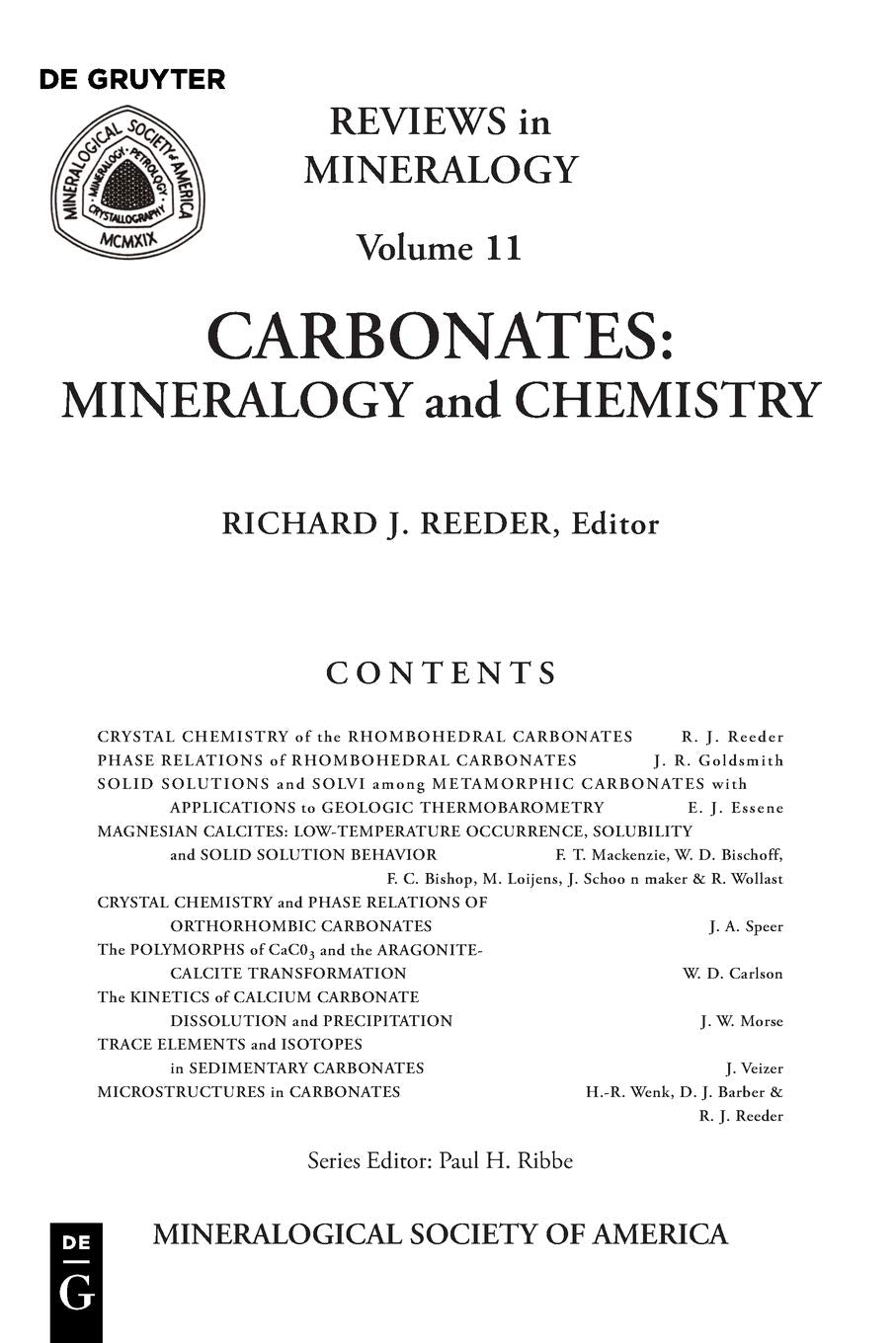 Carbonates: Mineralogy And Chemistry (Reviews In Mineralogy & Geochemistry, 11),New