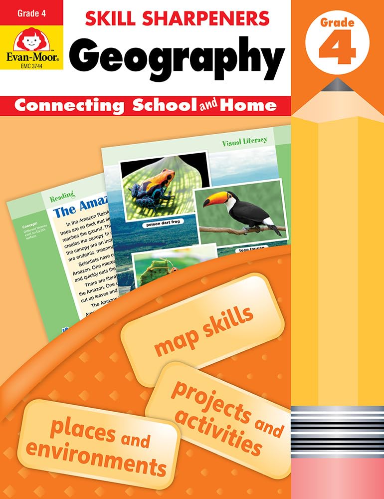 EvanMoor Skill Sharpeners: Geography, Grade 4 Activity Book  Supplemental AtHome Resource Geography Skills Workbook,New