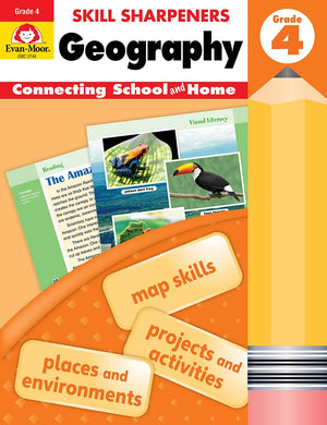 EvanMoor Skill Sharpeners: Geography, Grade 4 Activity Book  Supplemental AtHome Resource Geography Skills Workbook,Used