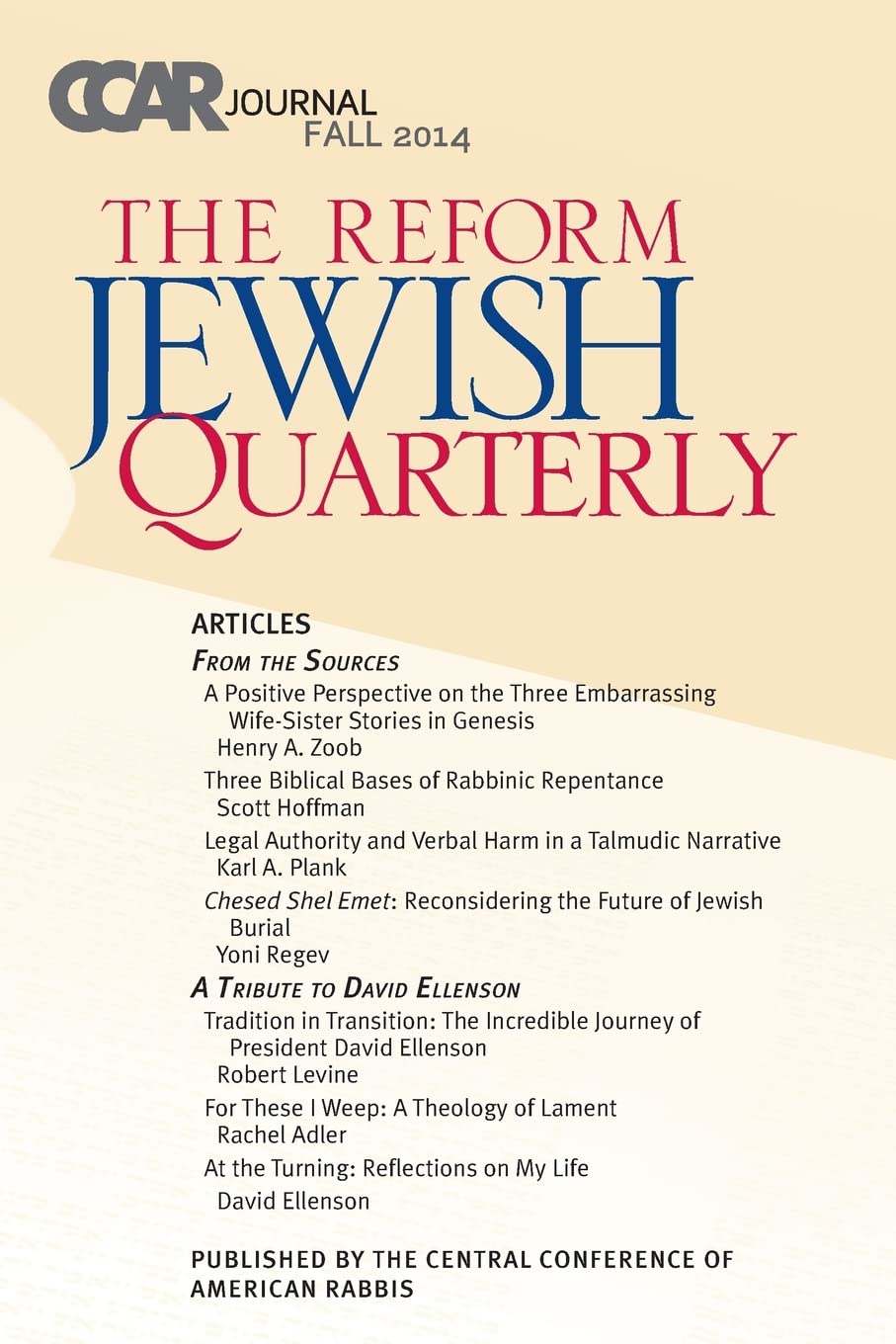 Ccar Journal  Reform Jewish Quarterly Fall 2014,Used