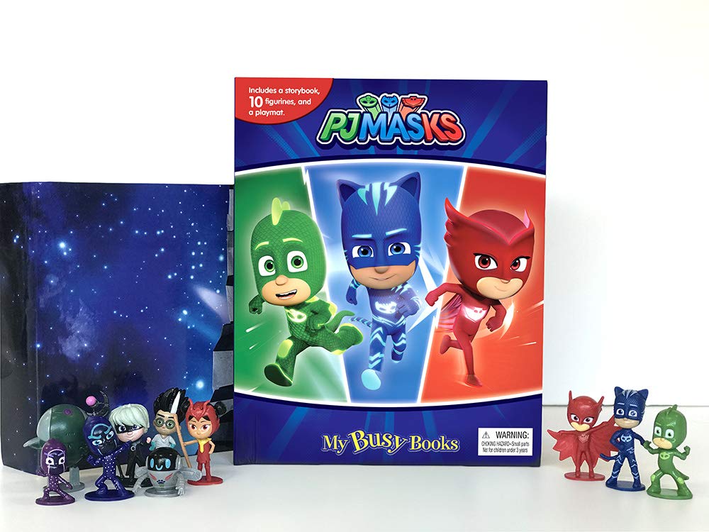 Pj Masks My Busy Books  Storybook, 10 Figurines, Playmat,Used