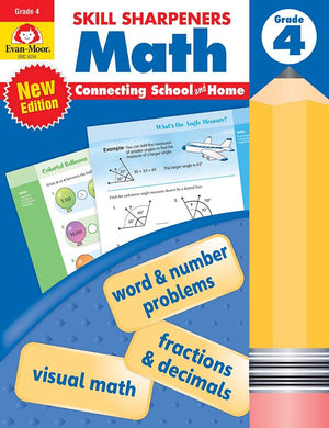 Evanmoor Skill Sharpeners Math Workbook, Grade 4, Multiplication, Division, Test Prep, Number Sequencing, Geometry, Measurement,Used