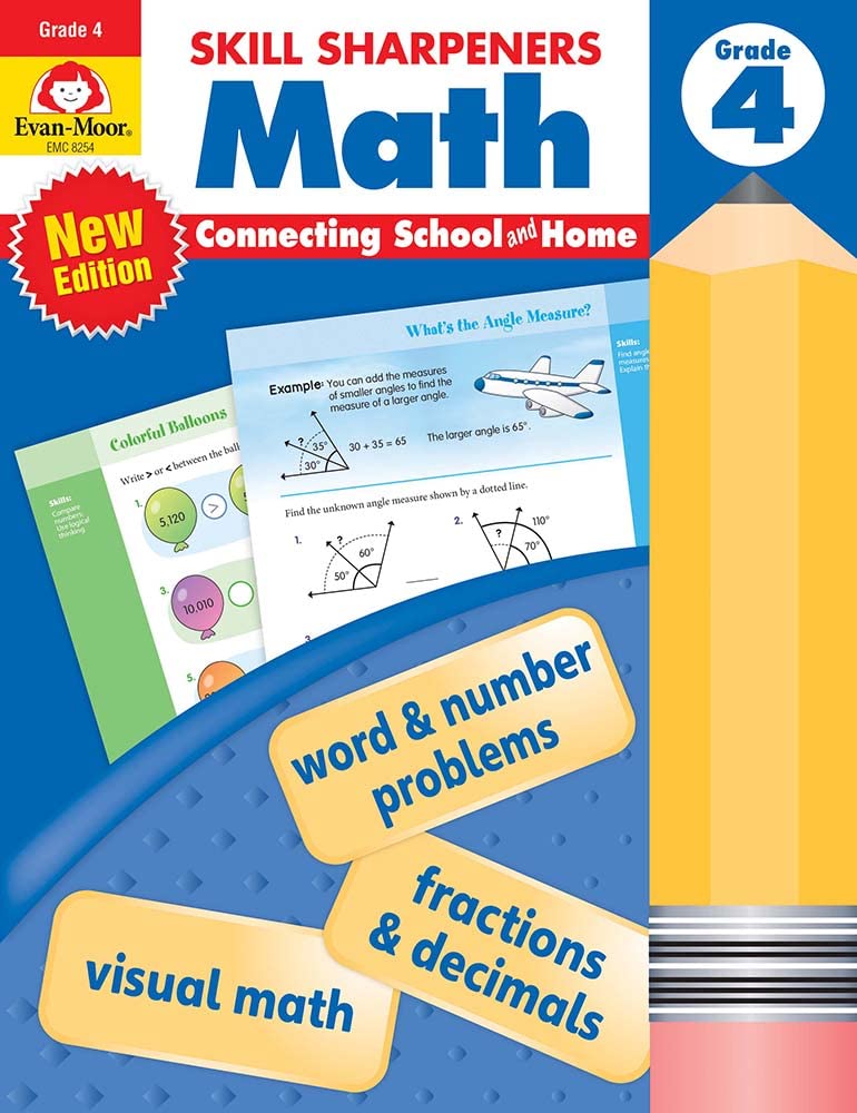 Evanmoor Skill Sharpeners Math Workbook, Grade 4, Multiplication, Division, Test Prep, Number Sequencing, Geometry, Measurement,Used