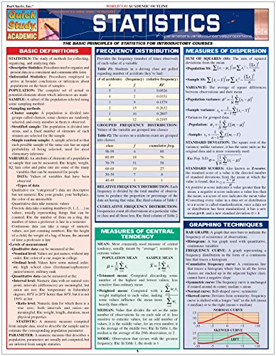 Statistics Laminate Reference Chart: Parameters, Variables, Intervals, Proportions (Quickstudy: Academic ),New