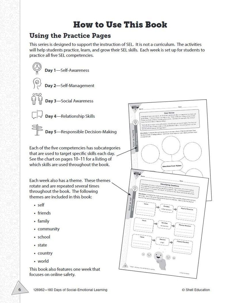 180 Days: SocialEmotional Learning for 6th Grade Practice Workbook for Classroom and Home, Cool and Fun Practice Created by Tea,Used