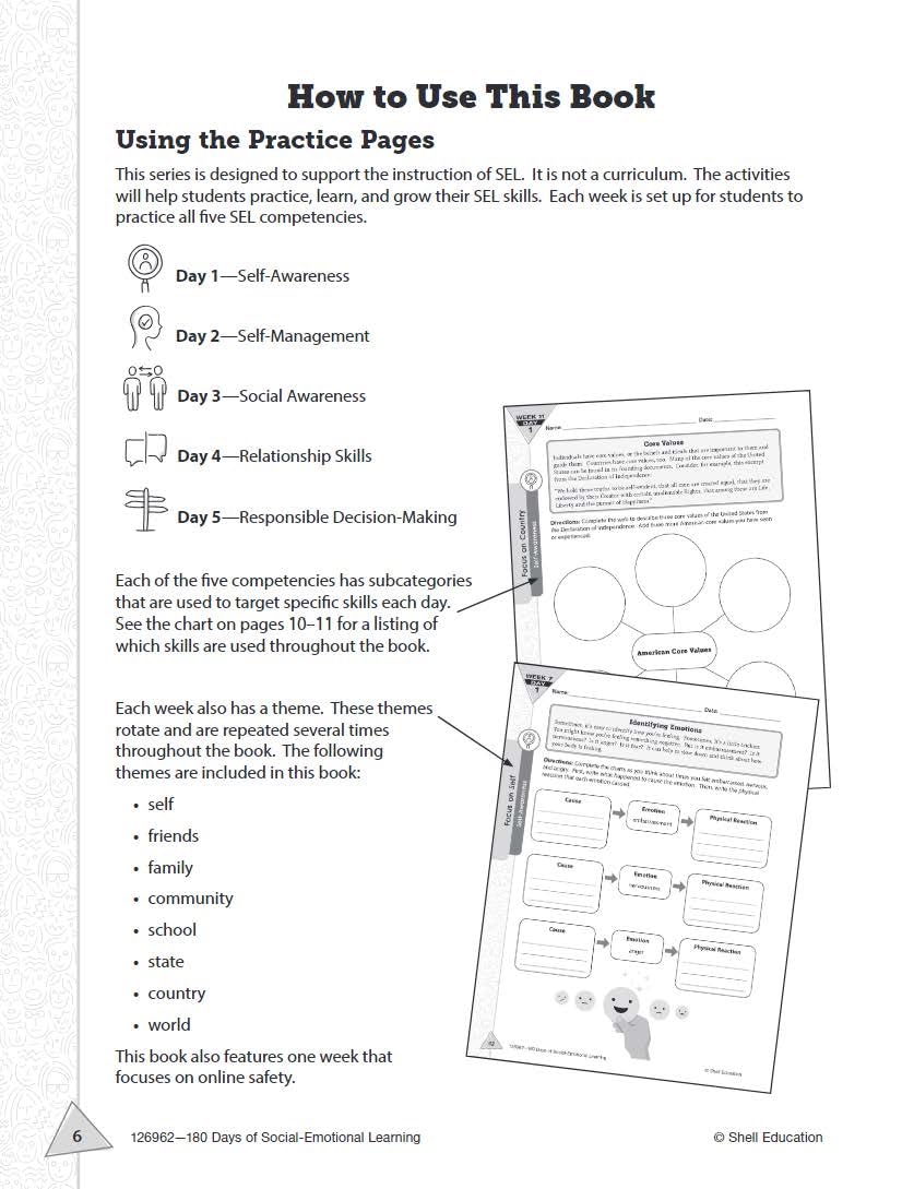 180 Days: SocialEmotional Learning for 6th Grade Practice Workbook for Classroom and Home, Cool and Fun Practice Created by Tea,Used