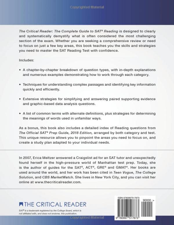 The Critical Reader, 3Rd Edition: The Complete Guide To Sat Reading,Used